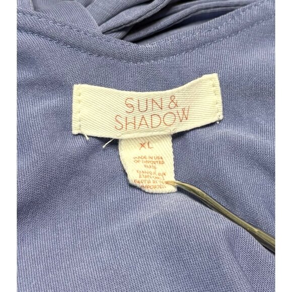 Sun & Shadow Blue Ruffle Faux Wrap Dress XL Belted Lightweight Stretch - Picture 4 of 5